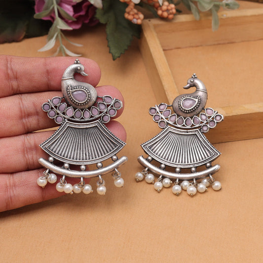 Pink Color Oxidised Fashion Earrings For Vibrant And Bold Festival Styling