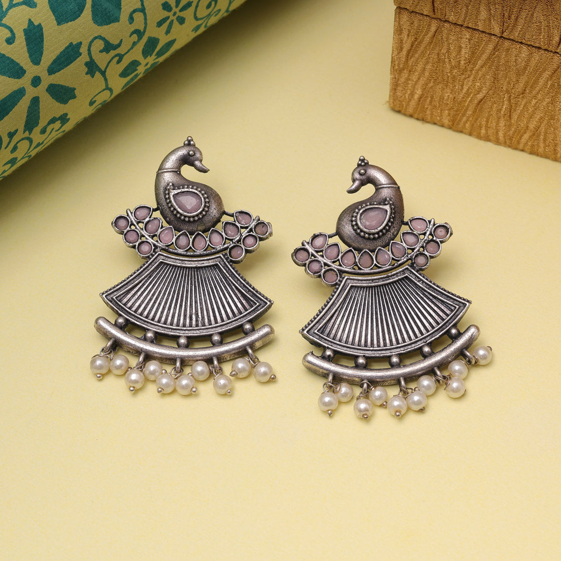 Pink Color Oxidised Fashion Earrings For Vibrant And Bold Festival Styling