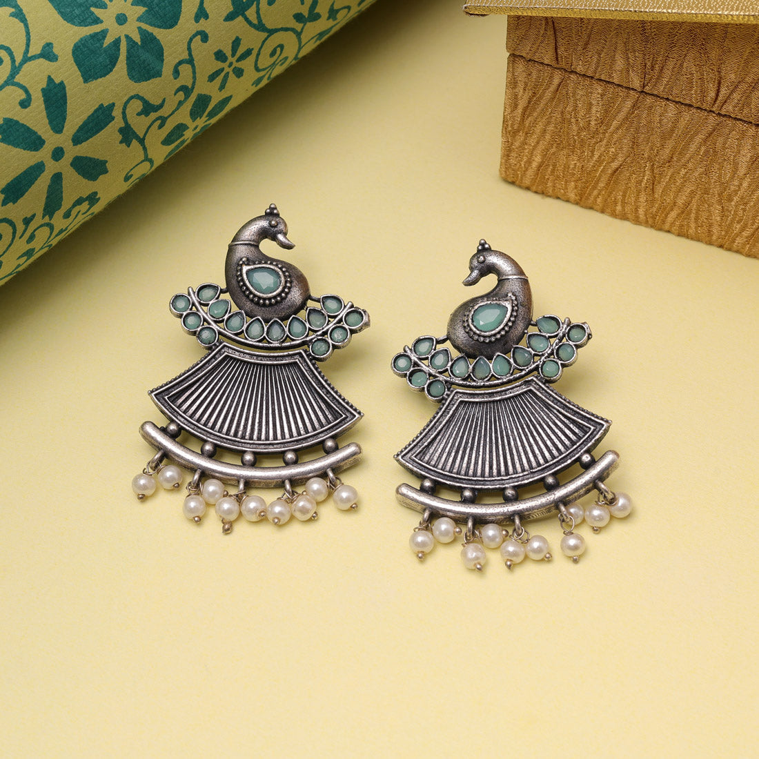 Sky Blue Color Oxidised Fashion Earrings For Everyday Ethnic Style Lovers