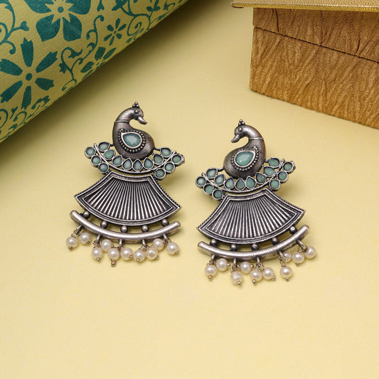 Sky Blue Color Oxidised Fashion Earrings For Everyday Ethnic Style Lovers