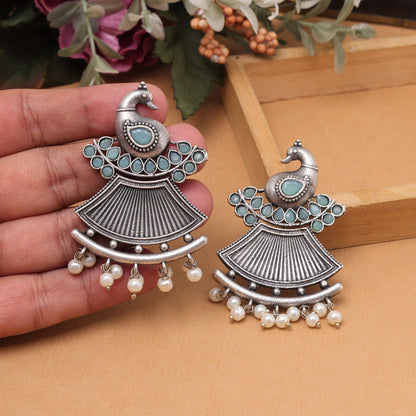 Sky Blue Color Oxidised Fashion Earrings For Everyday Ethnic Style Lovers