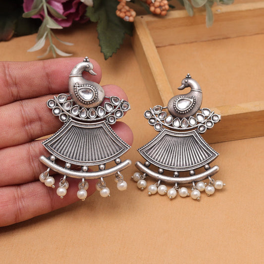 Silver Color Oxidised Fashion Earrings With Royal Antique Styling Patterns