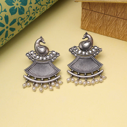 Silver Color Oxidised Fashion Earrings With Royal Antique Styling Patterns