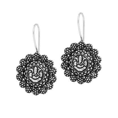 Wedding Ethnic German Silver Oxidised Earrings (GSE469SLV)