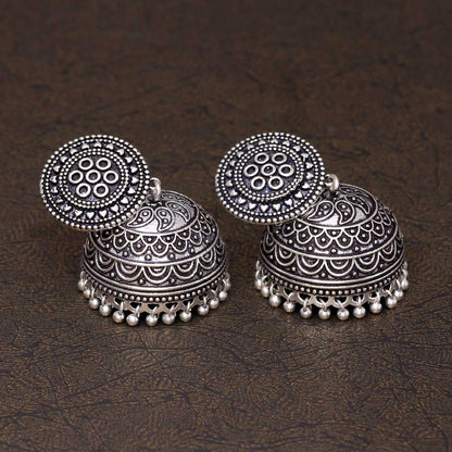 Party Wear Oxidised Silver Jhumka Earrings (GSE481SLV)