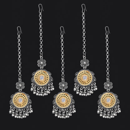 Silver & Gold Color Oxidised Maang Tikka Combo Of 5 Pieces (GSMTK128CMB)