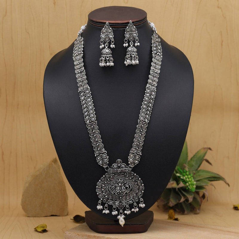 White Color Oxidised Long Necklace Set (GSN2016WHT)