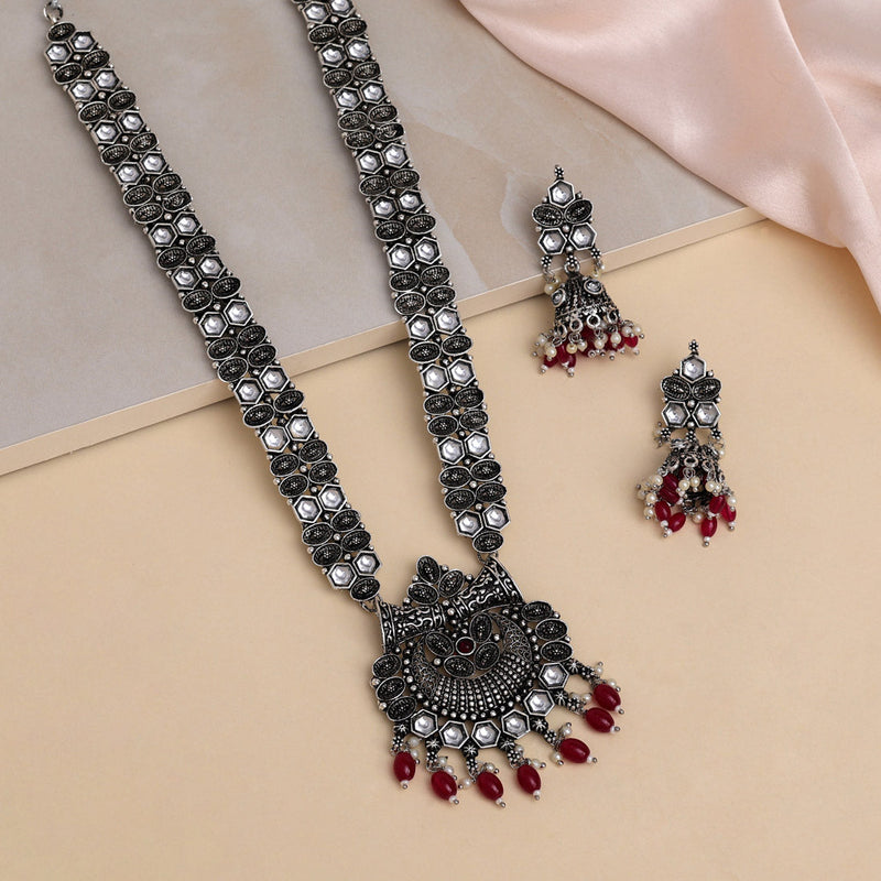 Rani Color Oxidised Long Necklace Set (GSN2017RNI)