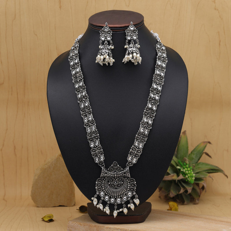 Silver Color Oxidised Long Necklace Set (GSN2017SLV)