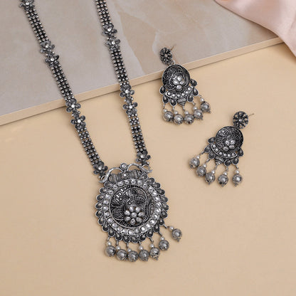 Silver Color Oxidised Long Necklace Set (GSN2019SLV)