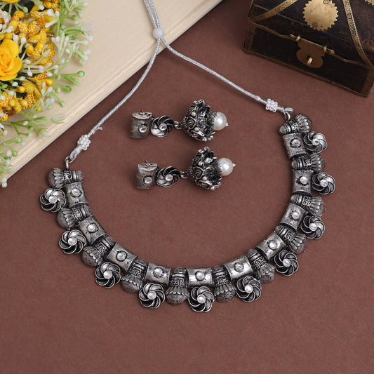 Silver Color Oxidised Necklace Set (GSN2021SLV)