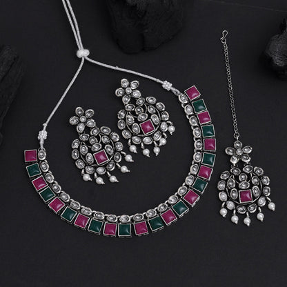 Rani & Green Color Oxidised Kundan Necklace Set (GSN2026RNIGRN)