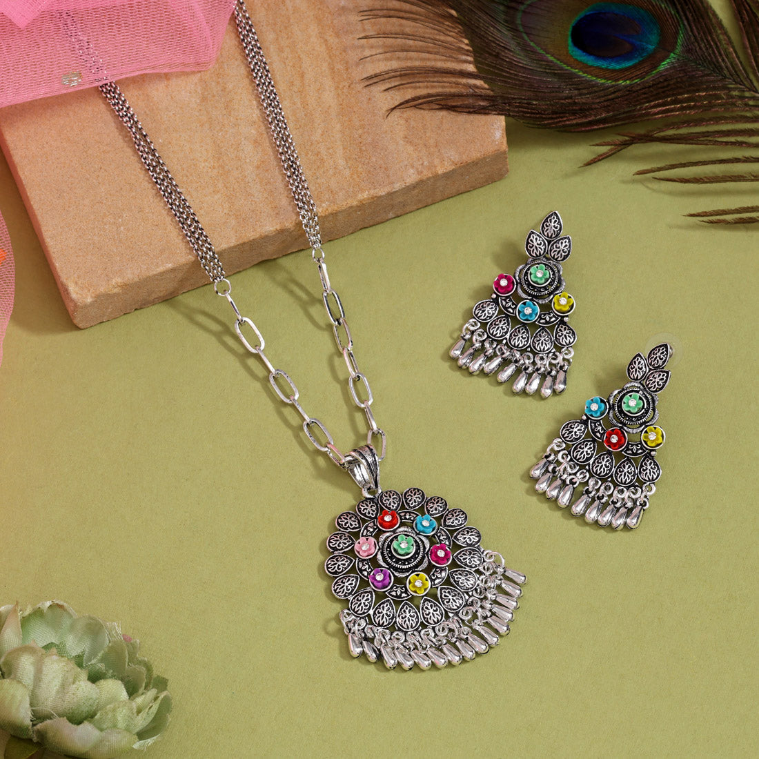 Assorted Color Oxidised Necklace Set (GSN2057MLT)