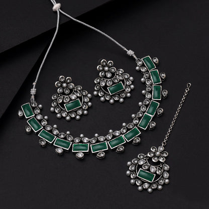 Green Color Oxidised Necklace Set (GSN2062GRN)