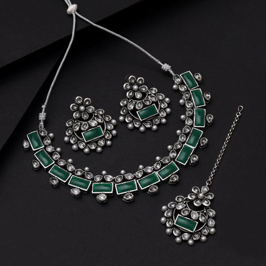 Green Color Oxidised Necklace Set (GSN2062GRN)