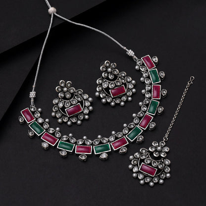 Rani & Green Color Oxidised Necklace Set (GSN2062RNIGRN)
