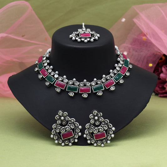 Rani & Green Color Oxidised Necklace Set (GSN2062RNIGRN)