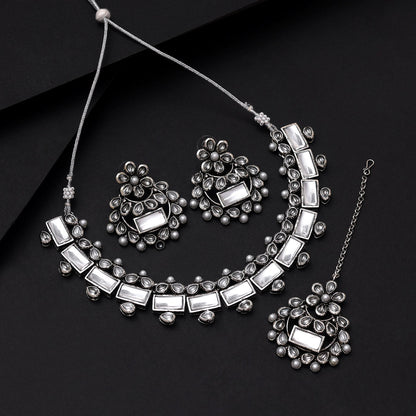 Silver Color Oxidised Necklace Set (GSN2062SLV)