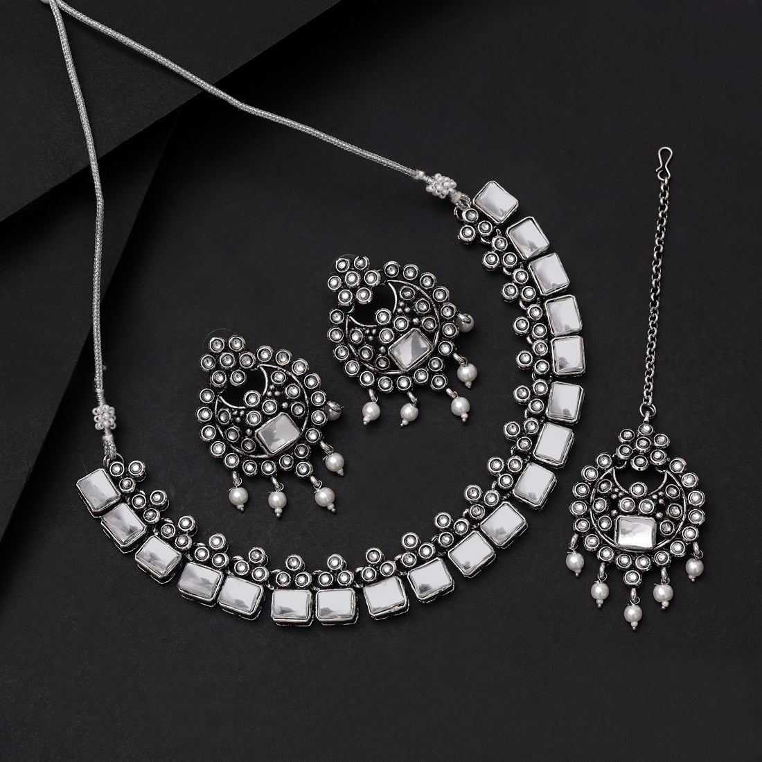 Silver Color Oxidised Necklace Set (GSN2063SLV)