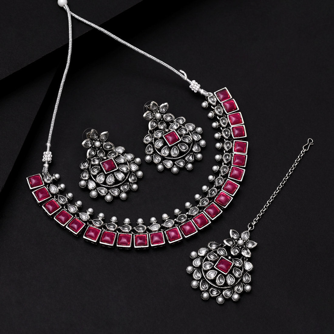 Rani Color Oxidised Necklace Set (GSN2064RNI)