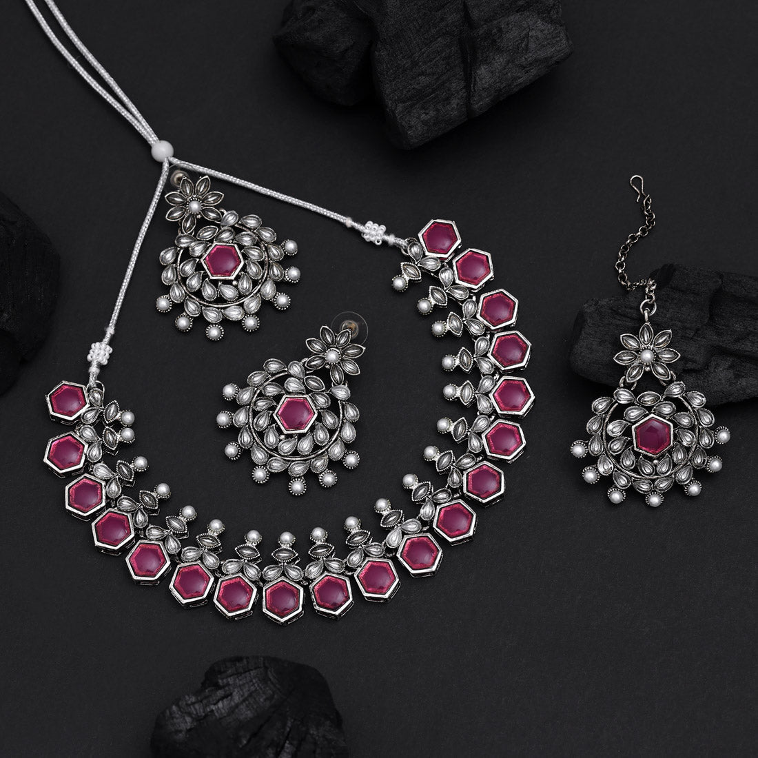 Rani Color Oxidised Necklace Set (GSN2069RNI)