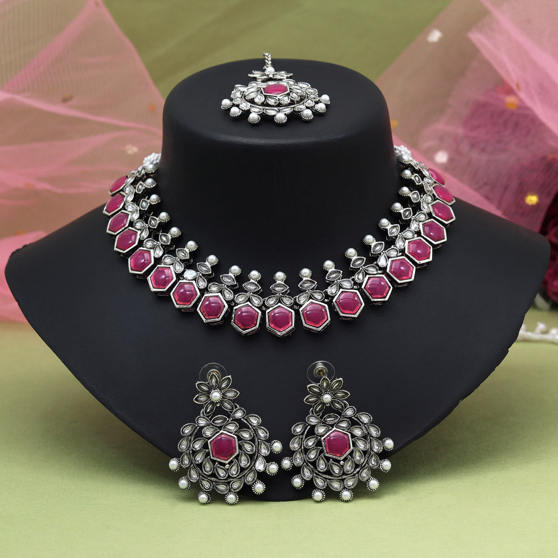 Rani Color Oxidised Necklace Set (GSN2069RNI)
