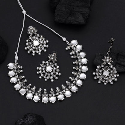 Silver Color Oxidised Necklace Set (GSN2069SLV)