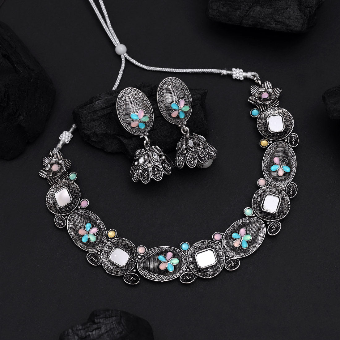 Multi Color Oxidised Necklace Set (GSN2072MLT)