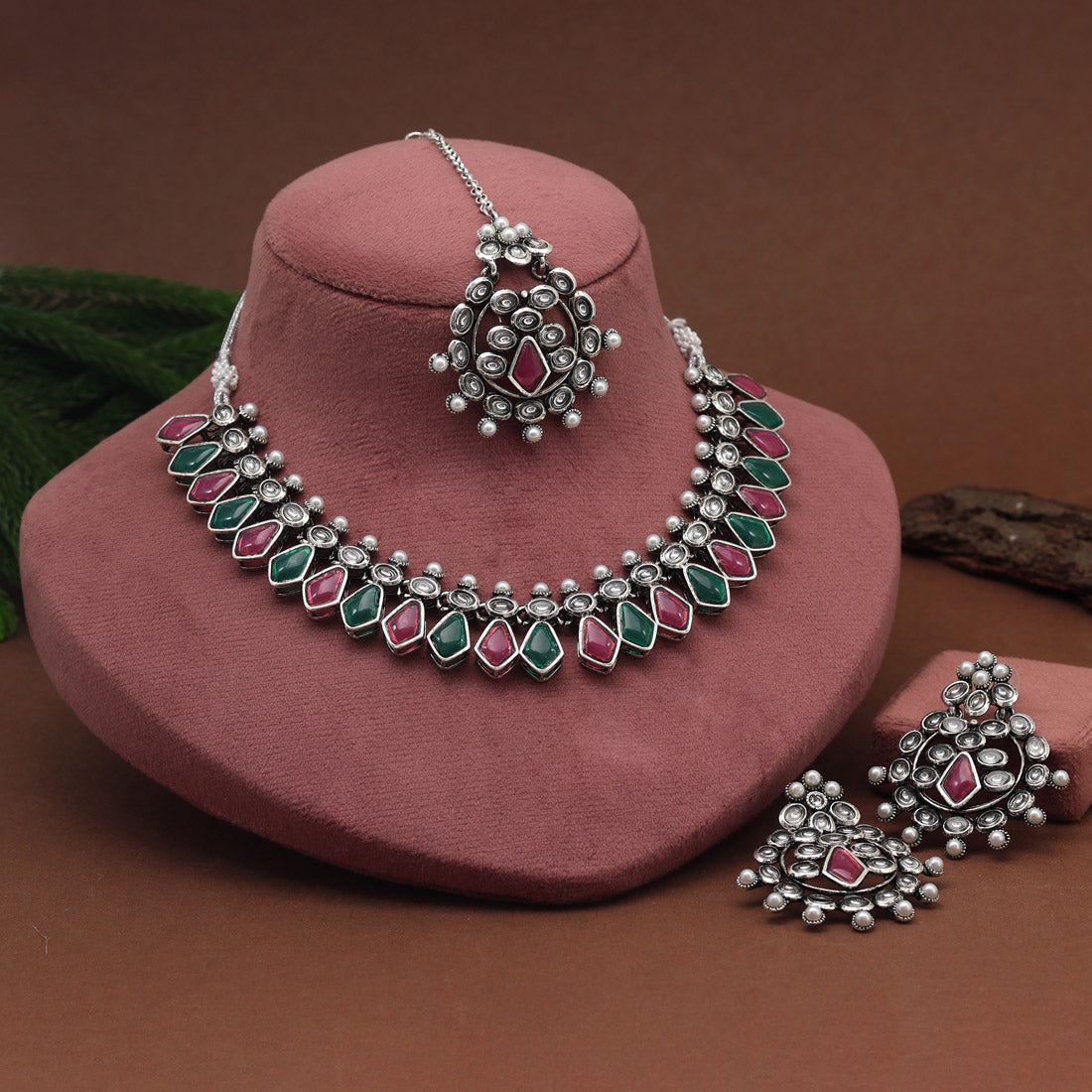 Rani & Green Color Oxidised Necklace Set (GSN2073RNIGRN)