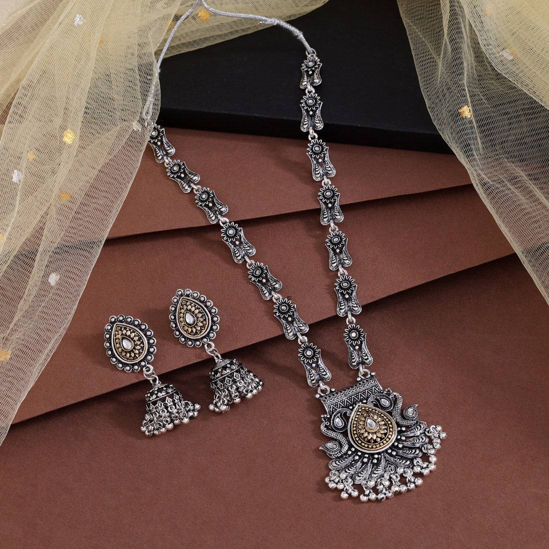 Gold & Silver Color Oxidised Necklace Set (GSN2080GS)