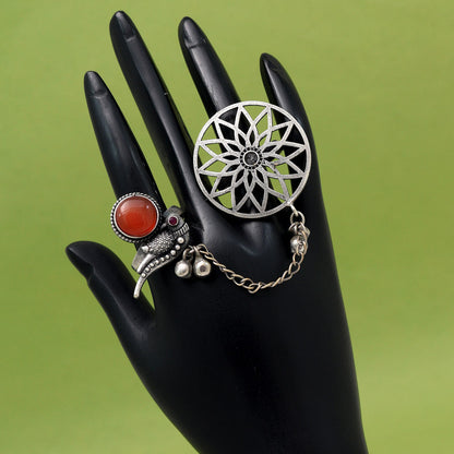 Elegant Brown Color Oxidised Two In One Finger Ring For Women
