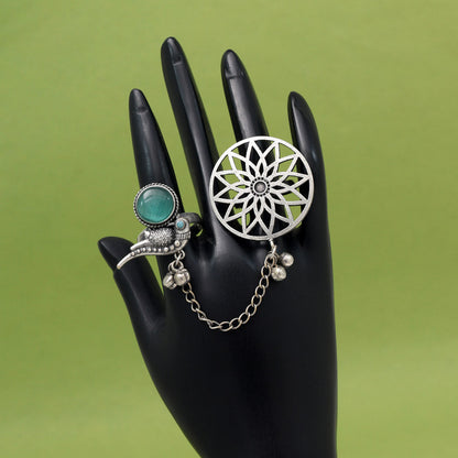 Cool Sky Blue Color Oxidised Two In One Finger Ring Style