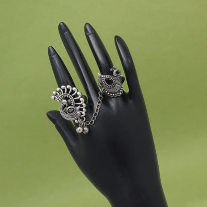 Bold Black Color Oxidised Two In One Finger Ring For Modern Wear