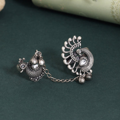 Elegant White Color Oxidised Two In One Finger Ring For Ceremonies