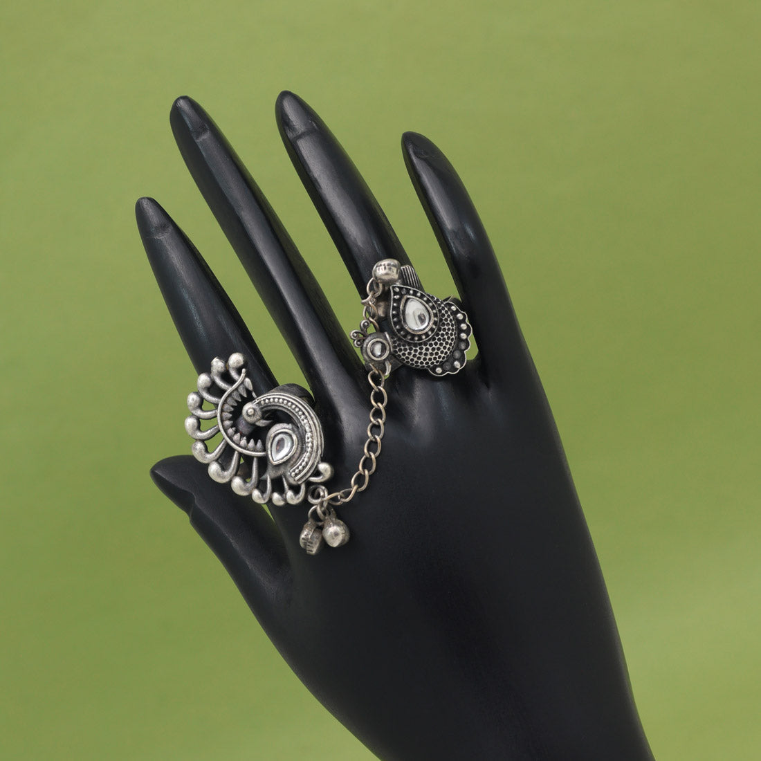 Elegant White Color Oxidised Two In One Finger Ring For Ceremonies