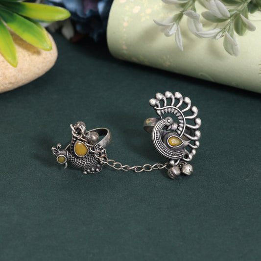 Radiant Yellow Color Oxidised Two In One Finger Ring For Everyday Looks