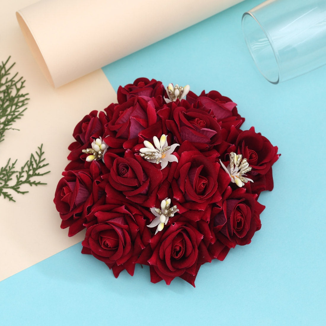 Maroon Color Rose Flower Hair juda//Bun (HRP213MRN)