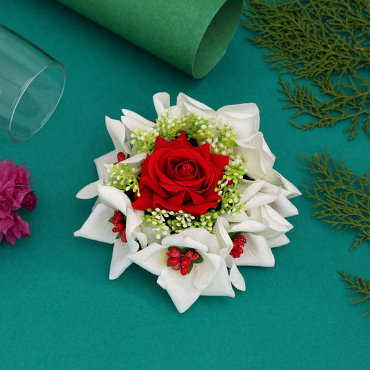 Red & White Color Rose Flower Hair juda//Bun (HRP215REDWHT)