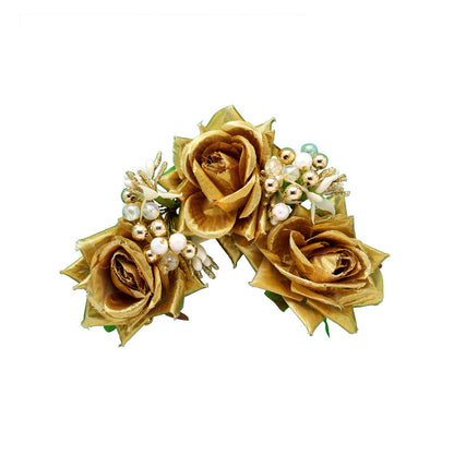 Gold Color Rose Flower Gajra For Women Hair Pin (HRP218GLD)