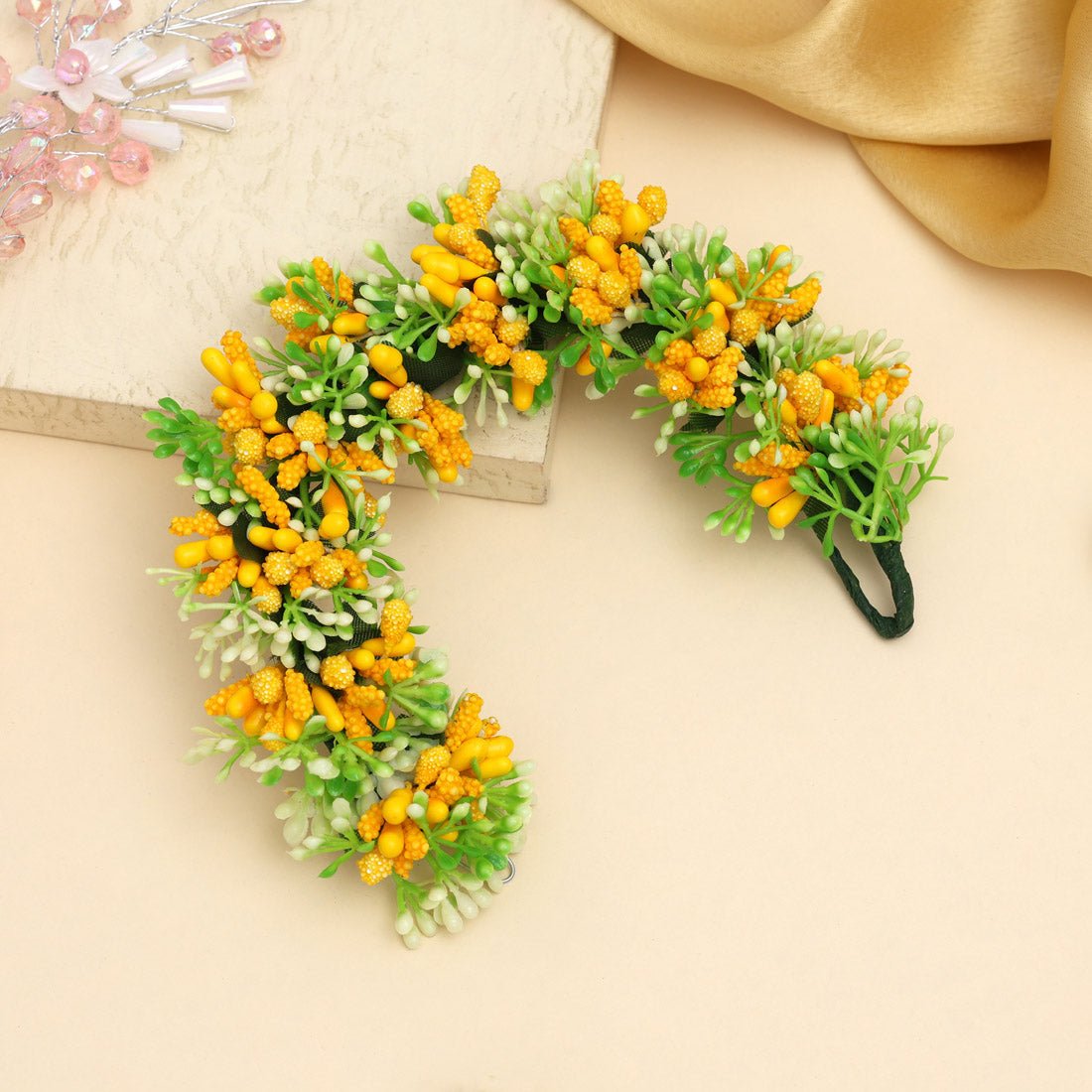 Yellow Color Flower Gajra For Women Hair Pin (HRP221YLW)