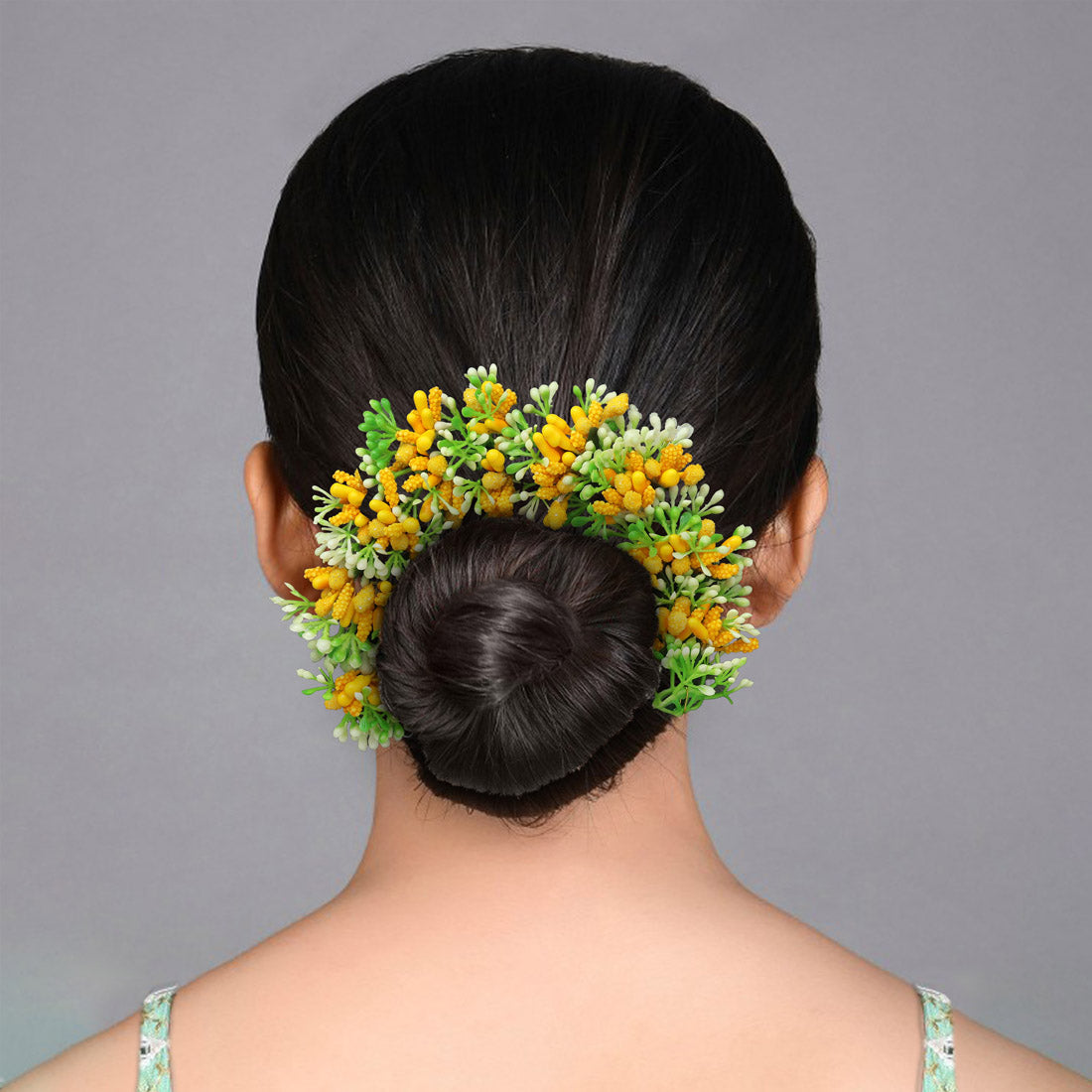 Yellow Color Flower Gajra For Women Hair Pin (HRP221YLW)