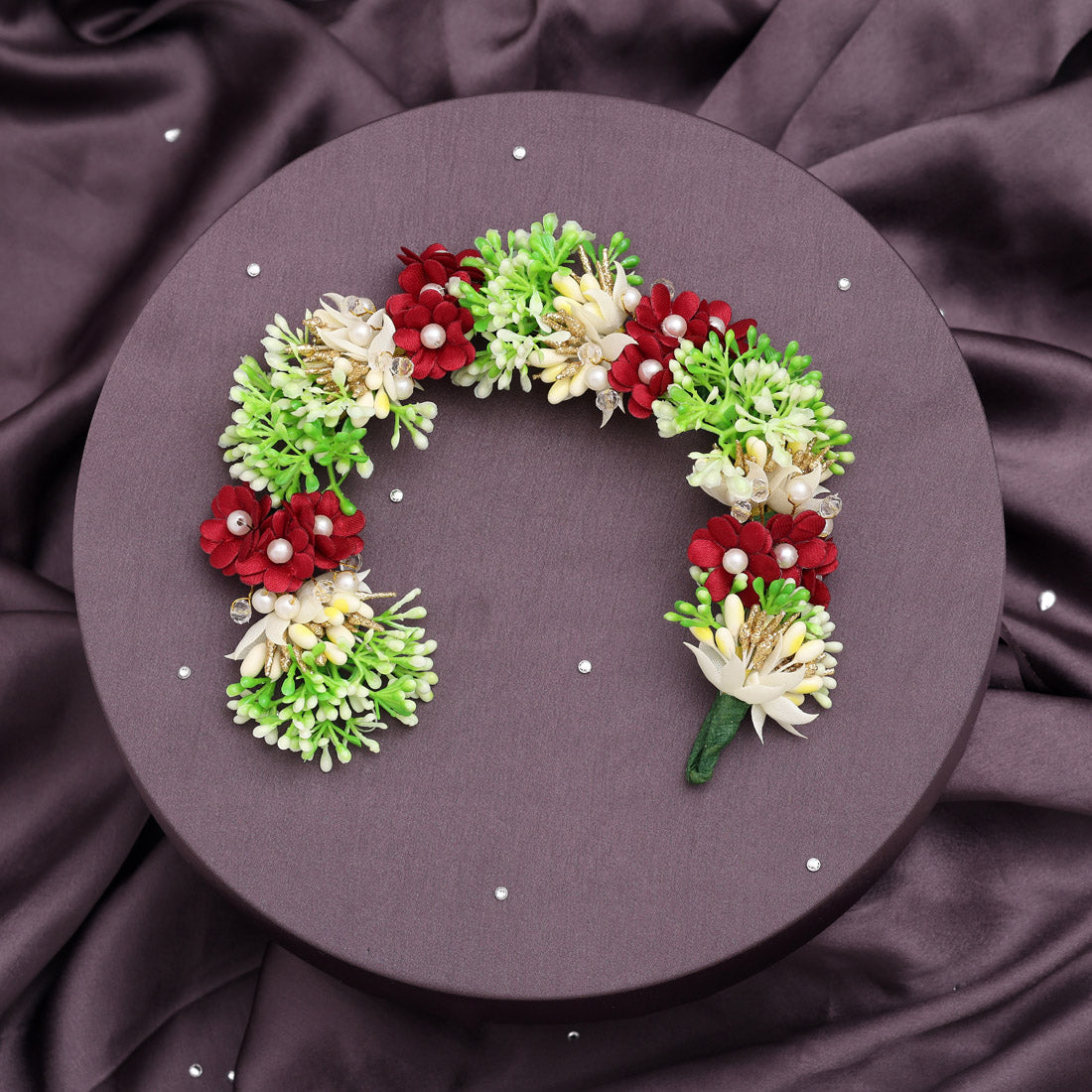 Maroon Color Flower Gajra For Women Hair Pin (HRP224MRN)