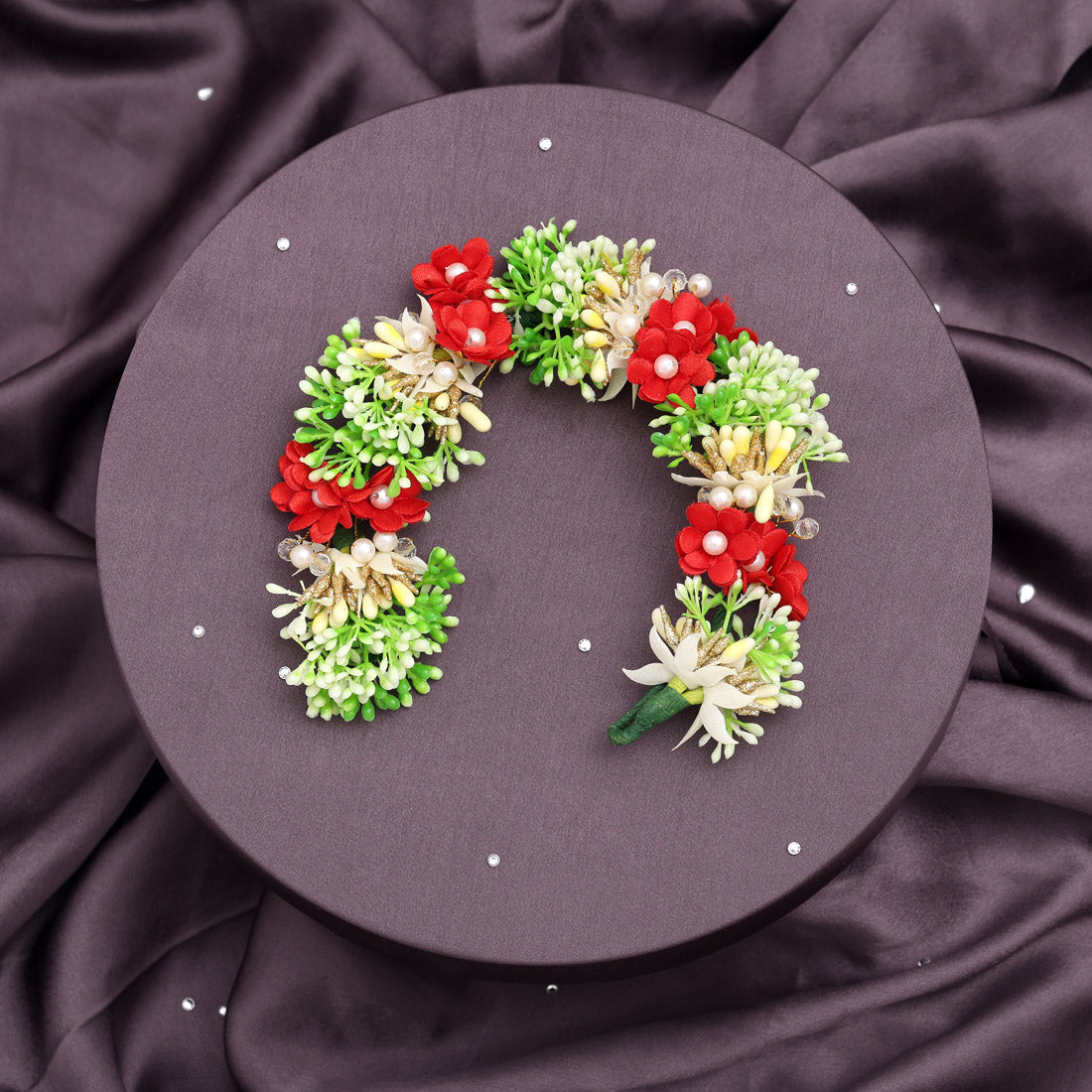 Red Color Flower Gajra For Women Hair Pin (HRP224RED)