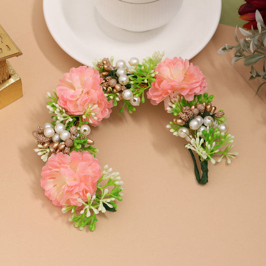 Peach Color Rose Flower Gajra For Women Hair Pin (HRP228PCH)