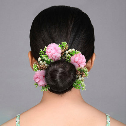 Pink Color Rose Flower Gajra For Women Hair Pin (HRP228PNK)