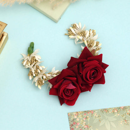 Rani Color Rose Flower Gajra For Women Hair Pin With Charm