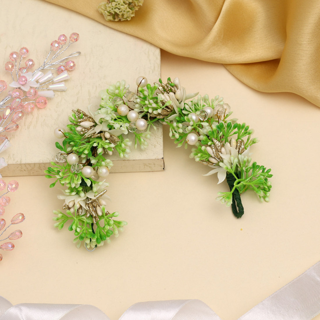 Green Color Flower Gajra For Women Hair Pin (HRP231GRN)