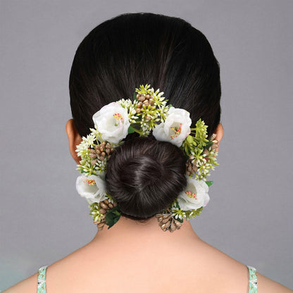 White Color Rose Flower Gajra For Women Hair Pin (HRP232WHT)
