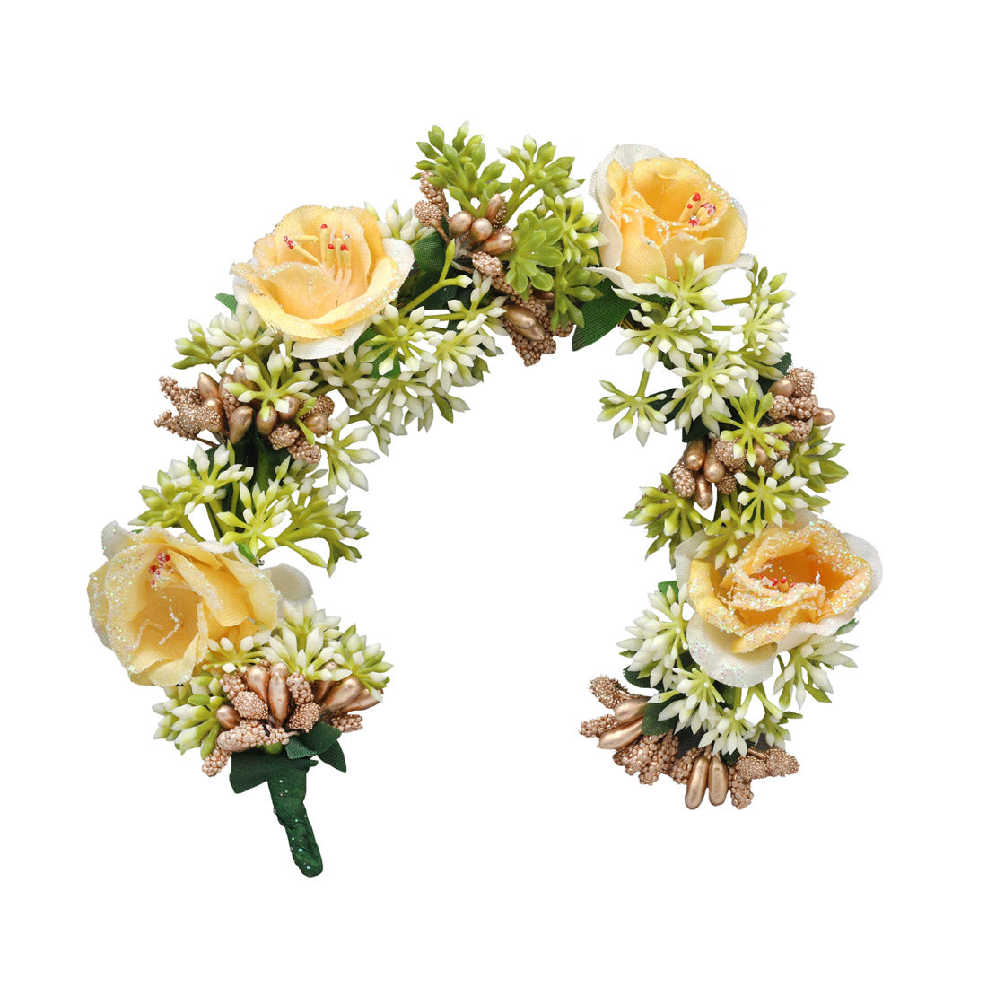 Yellow Color Rose Flower Gajra For Women Hair Pin (HRP232YLW)