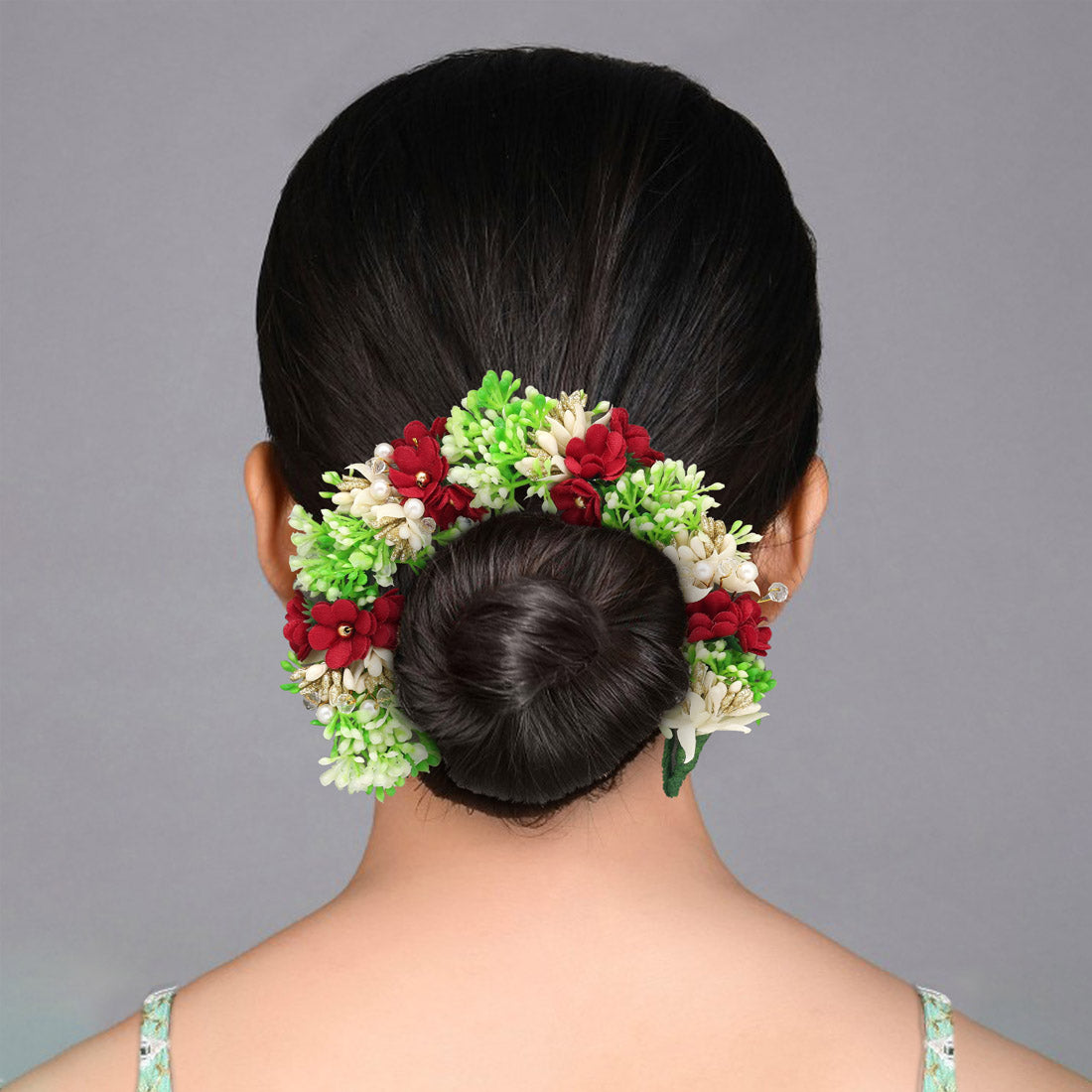 Red Color Flower Gajra For Women Hair Pin (HRP261RED)